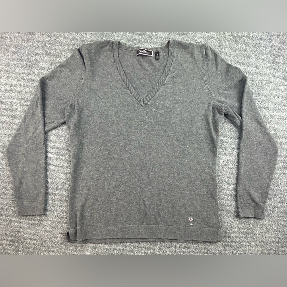 Golftini Grey V-Neck Sweater With Lighthouse Logo on Sleeve Size M